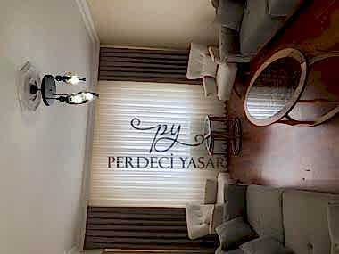 Oturma Odası Gri Renkli Tül ve Fon Perde