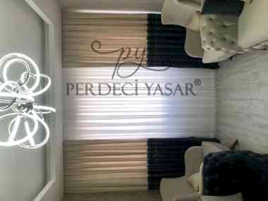 Salon Perdesi Beyaz Ve Lacivert Renkli Tül Perde